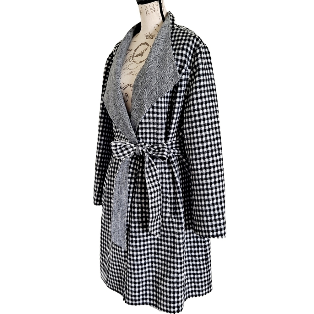 SOLD Talbots wool blend Trench plaid gingham double face belted long coat 18W - Picture 5 of 17